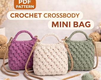 Crochet Crossbody Mini Bag Pattern PDF Bobble Stitch Small Purse Instant Download Guide