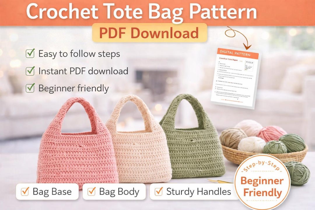 Easy Crochet Tote Bag Pattern: Beginner Market Bag (PDF Download) - Etsy