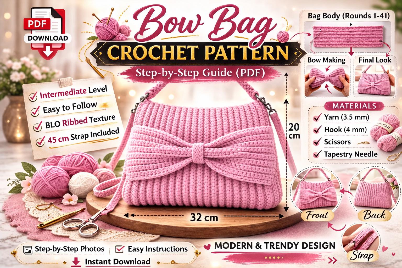 29 Modern Crochet Patterns to Refresh Your Handmade Style Today 24 Crochet Bow Bag Pattern