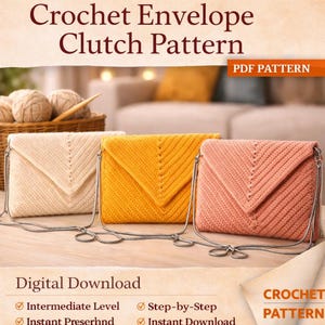 Crochet Envelope Clutch Pattern, Intermediate Level PDF (Digital Download)