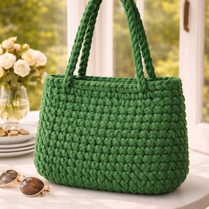 Green Crochet Bag Pattern PDF, X Stitch Shoulder Bag Tutorial, Instant Download