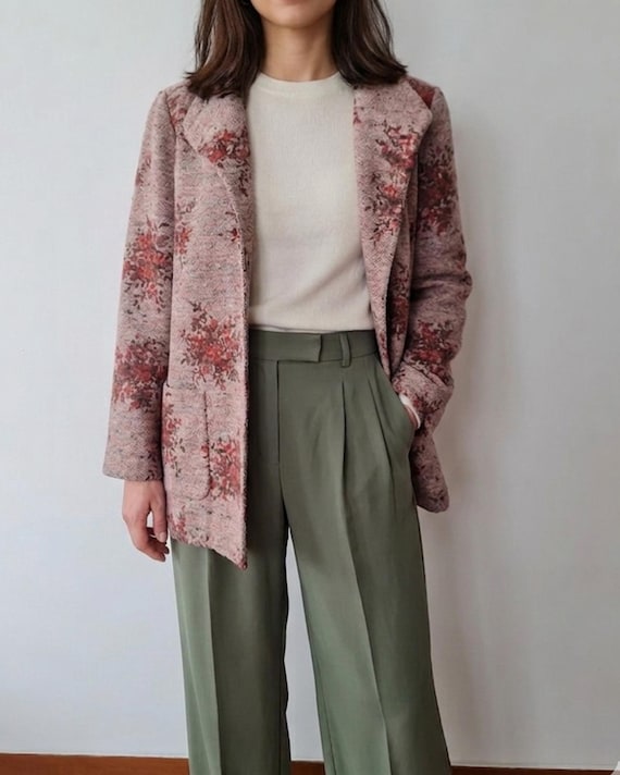 Hardy Amies, 90s Hardy Amies Boutique Floral Tweed Jacket Women’s Size 40 Made in Japan Wool Blend Blazer British Designer Savile Row
