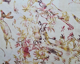 Tela vintage Arun de Jim Thompson "The Hunting Ground" - Lino estampado a mano - Retales de tela de diseño