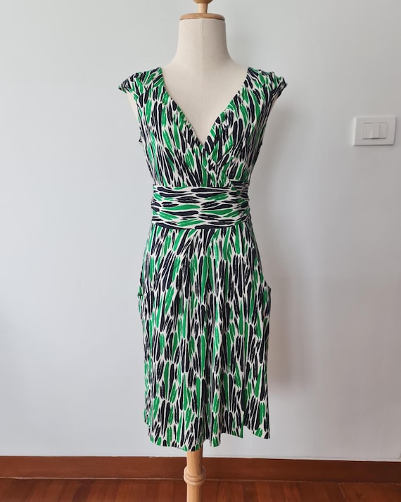 dvf green silk dress Vintage Diane Von Furstenberg Wrap Celosa– Abstract Print – Sleeveless – US 6 vendor-Barbara Tfank