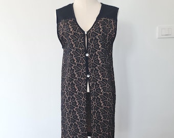 Vintage Rossana Orlandi Milano Metallic Knit Long Vest | Rare Archival Italian Designer Piece | Black & Copper Floral Texture