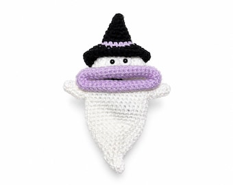 Halloween-Muster: Gehäkeltes Schlüsseletui mit Wurstmaul und Geistermotiv