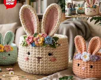 Crochet Bunny Basket Pattern Amigurumi Easter Storage PDF - Etsy