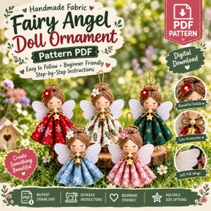 Mönster för sömnad av tygängelprydnad | DIY-julgransdekoration (PDF)
