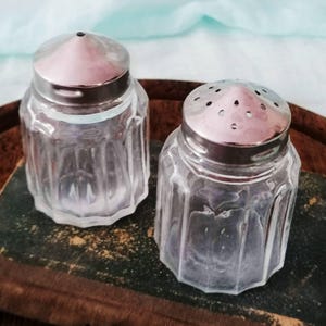 Vintage Salt and Pepper Shakers, Glass & Chrome Cruet Set, Retro Kitchen Decor, Farmhouse Dining Table, Mid Century Style, L1410