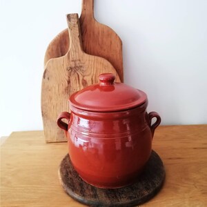 Vintage Terracotta Ceramic Cooking Pot with Lid, Rustic Spanish Casserole, Glazed Clay Pot, Farmhouse Kitchen Decor, L1359