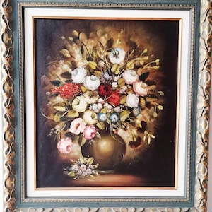 Large Vintage Floral Oil Painting – – Frame Wall Art – Vintage Still Life Wall Art – Framed Oil on Canva - Framed Floral Oil Painting