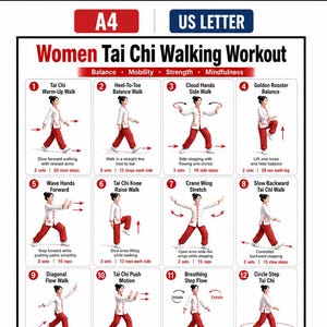 Tai Chi Walking For Seniors Beginners Printable, Standing Tai Chi Steps  Workout Chart, Balance Stability Exercise , Gentle Low Impact PDF
