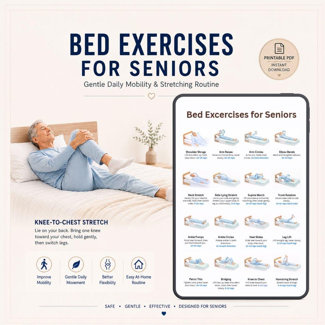 Bed Exercises for Seniors Printable | Gentle Low Impact Mobility ...