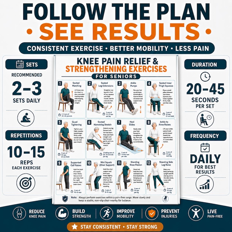 Knee Pain Relief Exercises Printable, Knee Joint Pain Workout, Gentle Knee Therapy Routine, Low Impact Rehab Exercises, Knee workout plan image 7