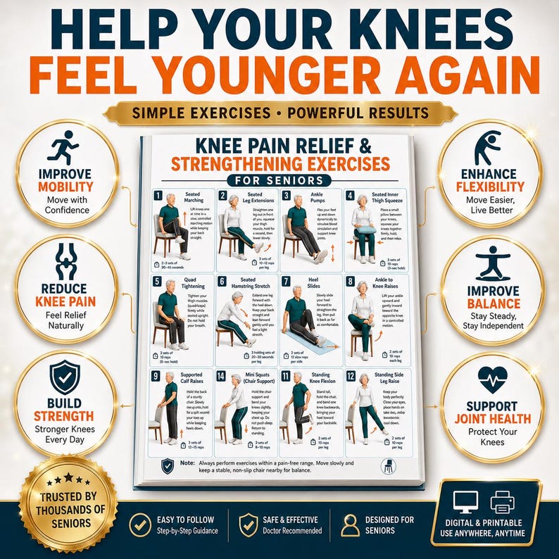 Knee Pain Relief Exercises Printable, Knee Joint Pain Workout, Gentle Knee Therapy Routine, Low Impact Rehab Exercises, Knee workout plan image 12