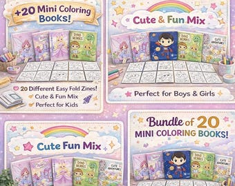 Mini Coloring Books Bundle | Zine Format, Kids Party Favors (Digital Download)