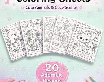 20 Printable Coloring Pages – Cute Animals & Cozy Scenes