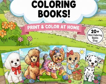 20 Mini Puppy Coloring Books Printable PDF – Dog Zine Coloring Pages for Kids – Cute Puppies Activity Pack – Instant Download