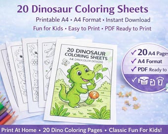 20 Dinosaur Coloring Sheets, Toddler Coloring Book, Dino Party Activity, Printable PDF