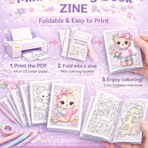 Printable Mini Coloring Book Zine for Girls | Foldable Coloring Book | Cute Animal Zine | Instant Download