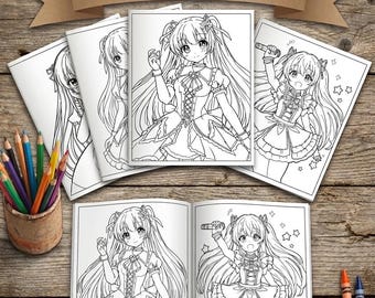 20 Mini Anime Coloring Books Printable A7 Zine Bundle, Cute Kawaii Manga Girls Coloring Pages, Pocket Sized  Digital PDF Gift