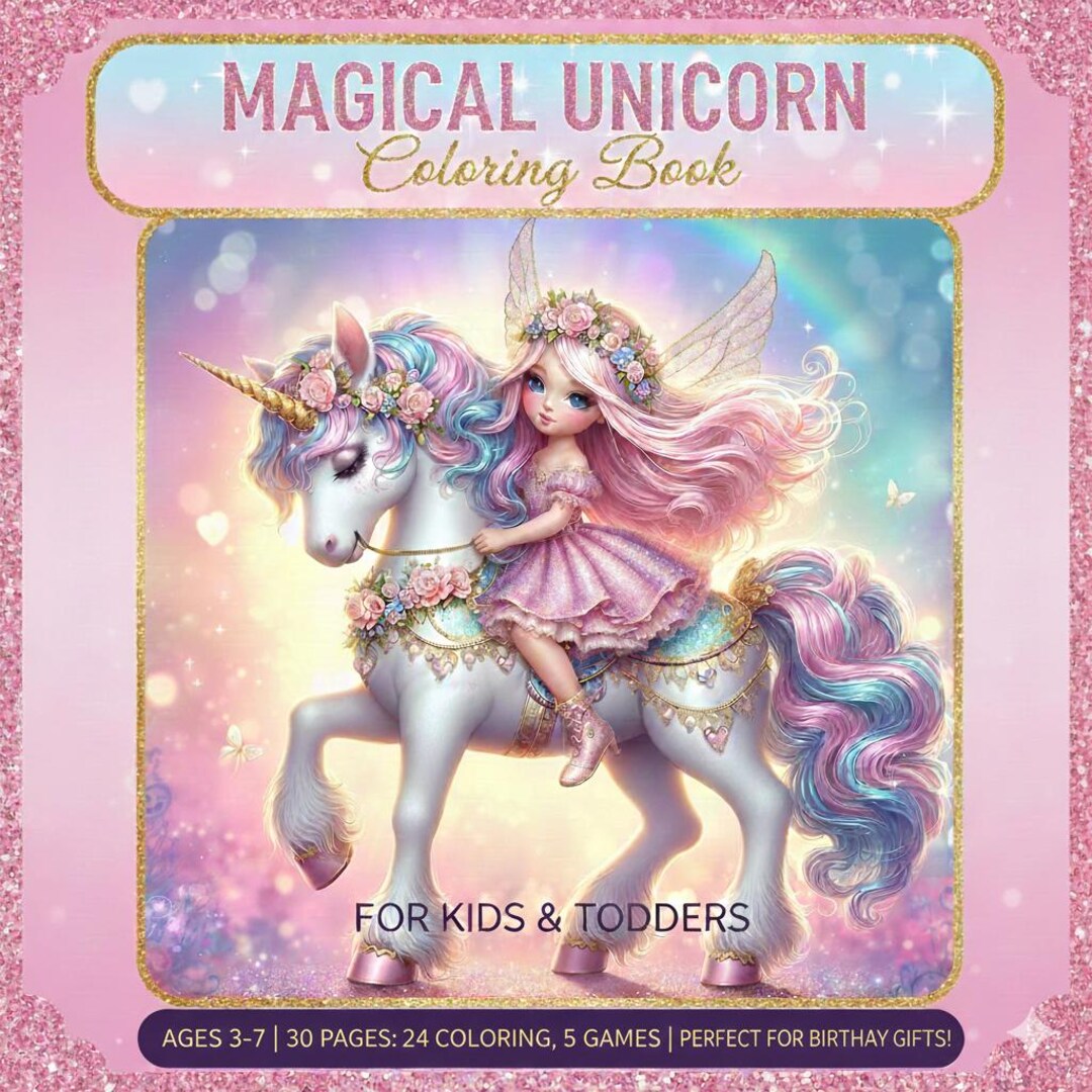 Unicorn Coloring Book for Girls, Birthday Gift Idea, 30 Pages With 24 ...