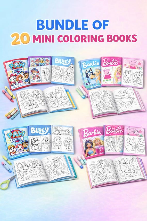 20 Mini Coloring Books Bundle for Kids | Cute Coloring Pages | Printable Mini Books | Digital Download А4 Size 29.7 x 21 см