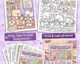 Cozy Home Coloring Book for Adults & Teens | 30 Cute Cozy Pages | Printable PDF PNG | 8.5 x 8.5 Inches | Instant Download