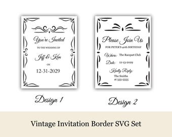 Vintage uitnodigingsrand SVG-set | Elegant lijstontwerp | Sjabloon bruiloft, jubileum, formeel evenement