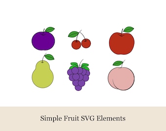 Minimalistische fruit-SVG-set – appel, peer, perzik (digitale download)