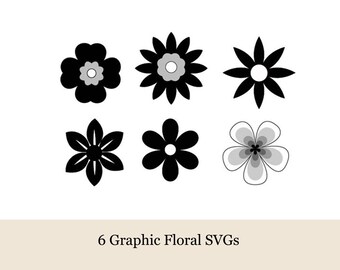 SVG-set met grafische bloemen – 6 bloemontwerpen | SVG en png