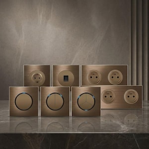 Universal Retro LED Wall Switch and Electrical Outlet EU FR 220V, Professional Brown Button