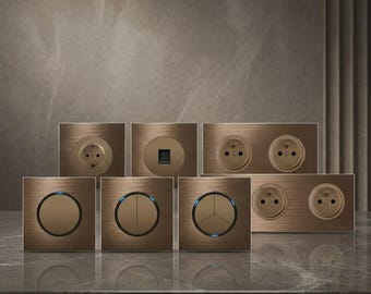 Interrupteur mural LED rétro universel et prise électrique EU FR 220 V, bouton marron professionnel