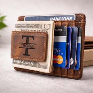 Personalized Leather Money Clip Wallet, Engraved Front Pocket Wallet for Men, Groomsmen Gift, Gift for Dad, Husband, Boyfriend, Graduation