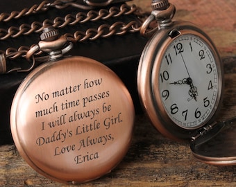 Father Daughter gift, Pocket Watch, Mens Personalized, Father of the Bride, Gifts for Dad from Daughter, Pocket Watch Chain, Pocket Watches