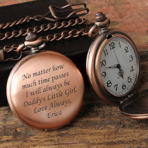 Father Daughter gift, Pocket Watch, Mens Personalized, Father of the Bride, Gifts for Dad from Daughter, Pocket Watch Chain, Pocket Watches image 1