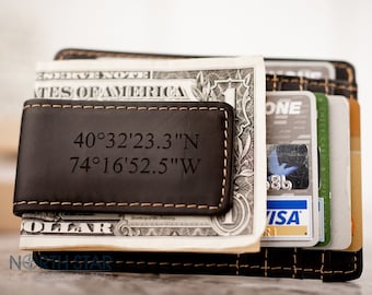 Personalized Mens Leather Money Clip Wallet, Slim Front Pocket Wallet, 3rd Anniversary Gift for Husband, Christmas Gift for Boyfriend