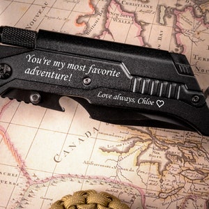 Husband wedding day gift for him from Bride to Groom gift, One year anniversary gift for husband, Personalized Knife, Pocket Knife with LED
