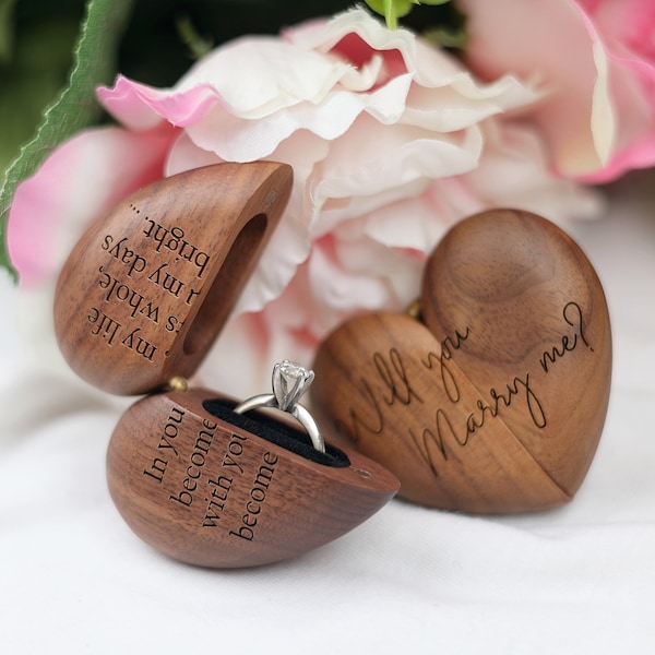 Engagement Ring Box, Ring box Proposal ,Custom Wood Heart Ring Box, Wedding Engagement Ring Box, Personalized Will you marry me