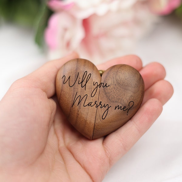 Proposal Heart Ring Box, Custom Wood Heart Ring Box, Wedding Engagement Ring Box, Personalized Proposal Walnut Single Ring box