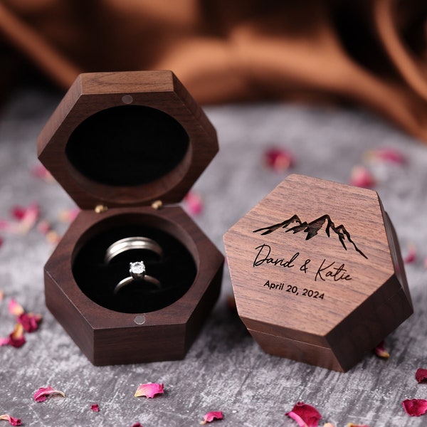 Wooden ring box for Wedding Ceremony, Double Insert ring holder,  Ring bearer pillow alternative, engagement ring box, Proposal storage box