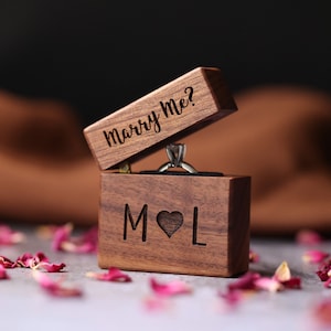 Proposal Ring Box, Custom Slim Engagement Ring Box, Wedding Engagement Ring Box, Personalized Proposal Walnut Single Ring box