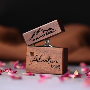 Proposal Ring Box, Custom Slim Engagement Ring Box, Wedding Engagement Ring Box, Personalized Proposal Walnut Single Ring box