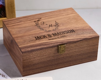 Wooden Keepsake Box | Wedding Memory Box | Gifts for Her | Personalized Walnut Keepsake Box |  Anniversary Gift | Custom Engraved Wood Box