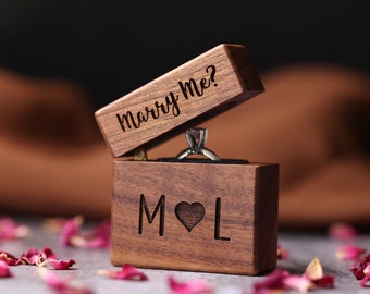 Proposal Ring Box, Custom Slim Engagement Ring Box, Wedding Engagement Ring Box, Personalized Proposal Walnut Single Ring box