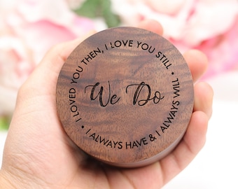 Ring Box for wedding Ceremony, Engraved Circle Ring Bearer Box, Proposal or Engagement Ring Box Holder Walnut Wood