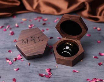 Triple Ring Box, Hexagon Wooden ring box for wedding Ceremony, Ring Bearer Ring Box, 3 ring Holder, Wedding band holder