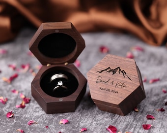 Wooden ring box for Wedding Ceremony, Double Insert ring holder,  Ring bearer pillow alternative, engagement ring box, Proposal storage box