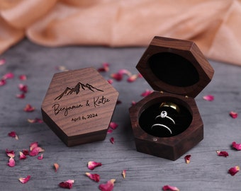 Triple Wedding Ring Box for wedding Ceremony, Wooden Ring Bearer Ring Box, 3 ring Holder, Wedding band holder