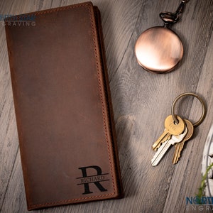 Monogrammed Personalized leather Wallet, Custom Engraved Long Leather wallet, Personalized wallet for men